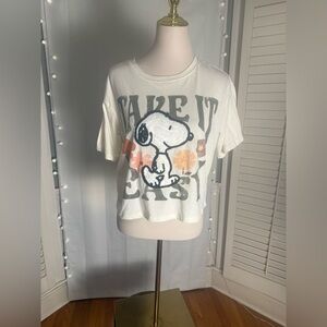 Peanuts Snoopy Take It Easy Crop Tee Size S Textured Graphic Boho